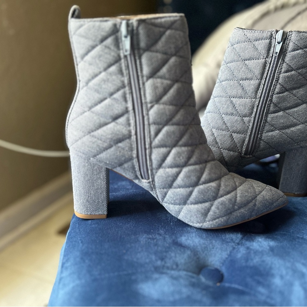 Quilted Gray Ankle Boots